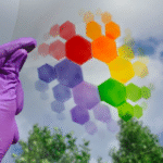 Electrochromic, color-changing polymer materials like the kind studied by COPE and GTPN researchers. (Photo by Georgia Tech.)