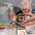 Researcher Jud Ready with solar cells